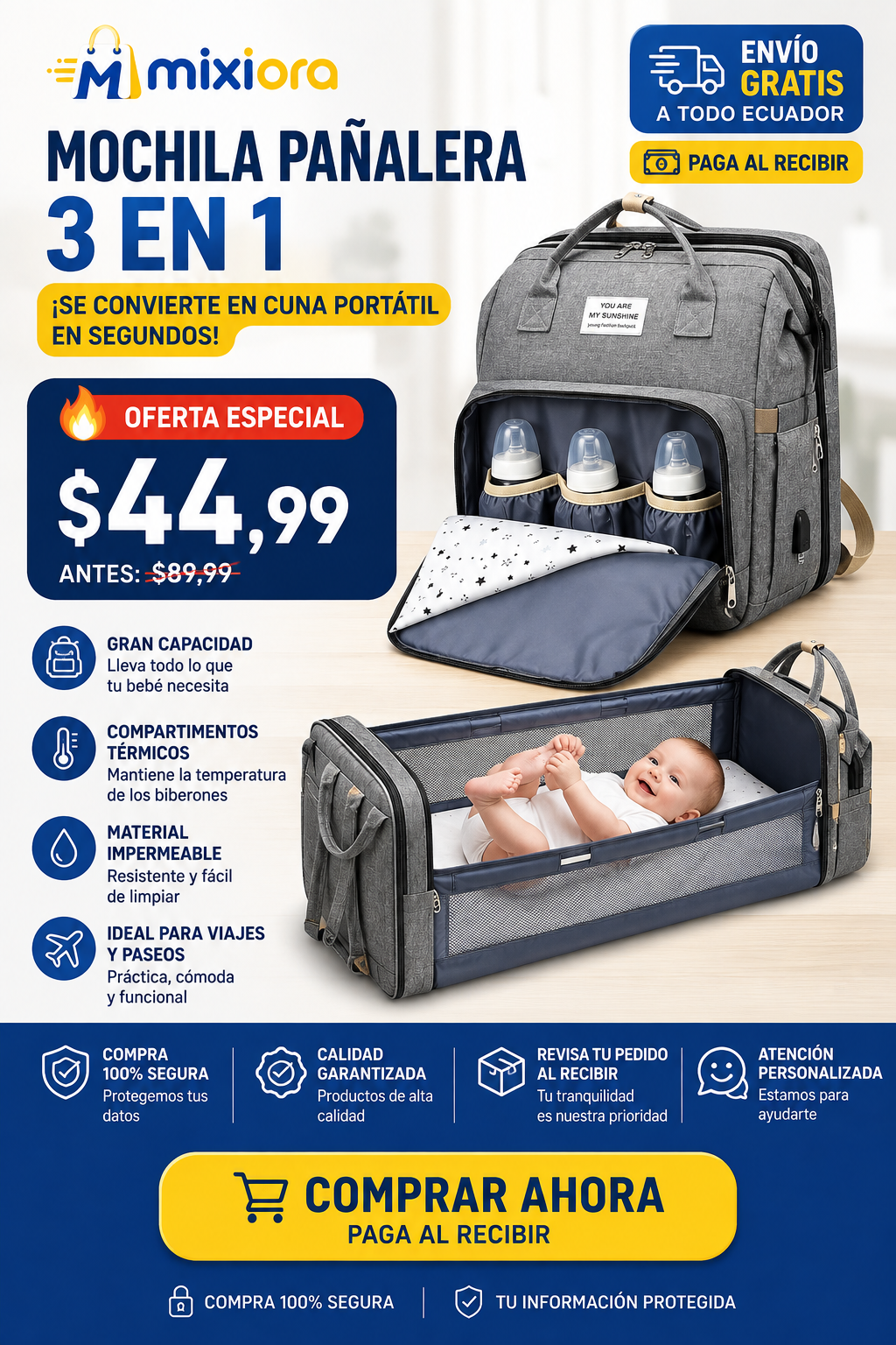 Bolso Pañalera Multiusos Con Cuna Portátil 💼👶