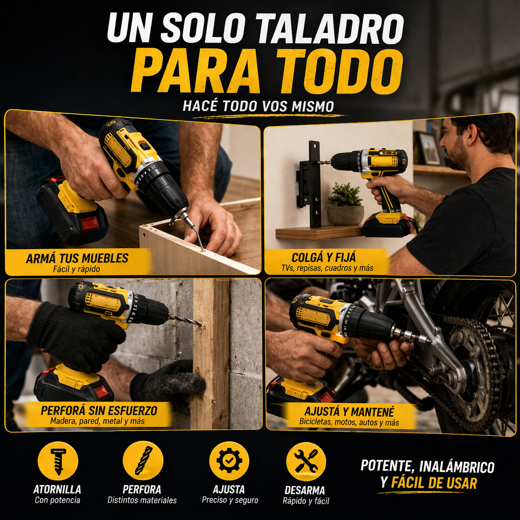 Taladro Inalambrico Industrial - 2 baterías + maletín + accesorios 🔥